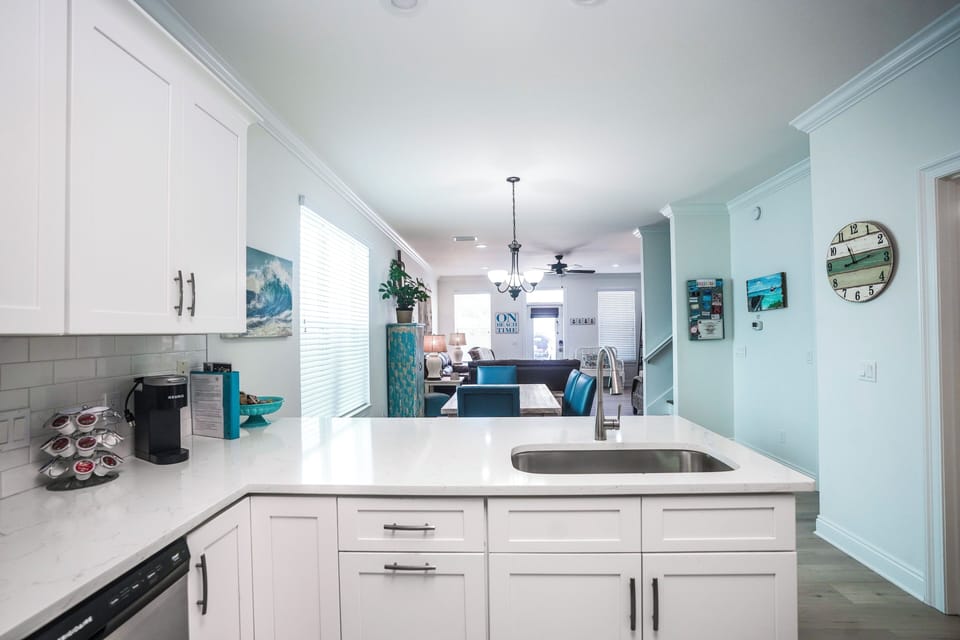 Looking from the kitchen in to the family room.