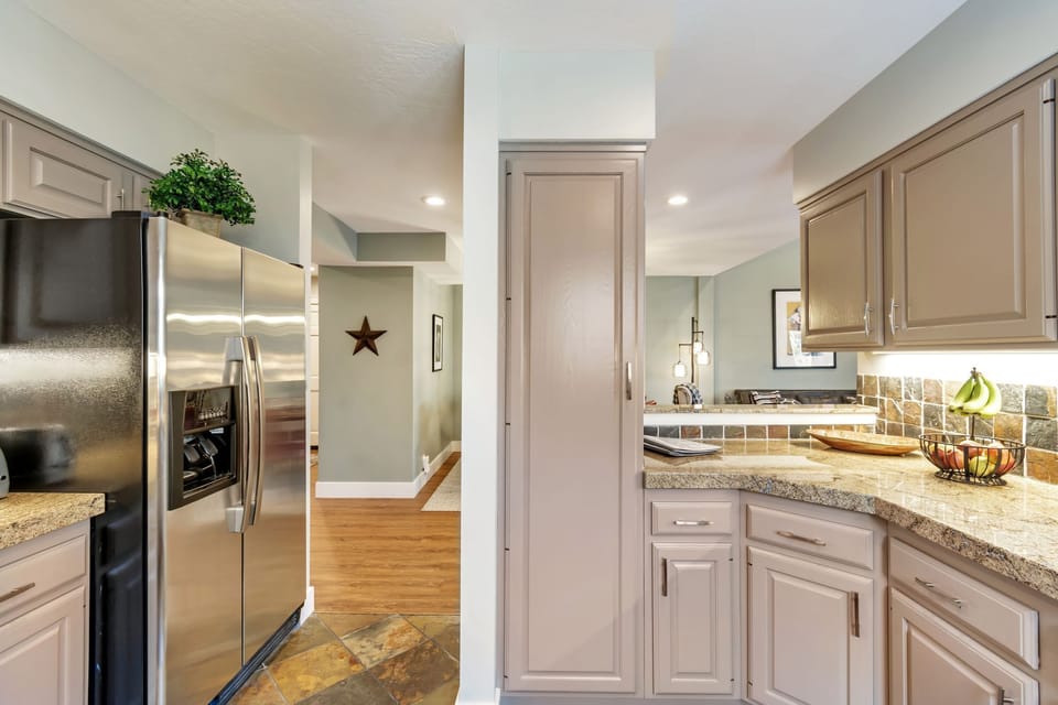 Fully stocked kitchen.