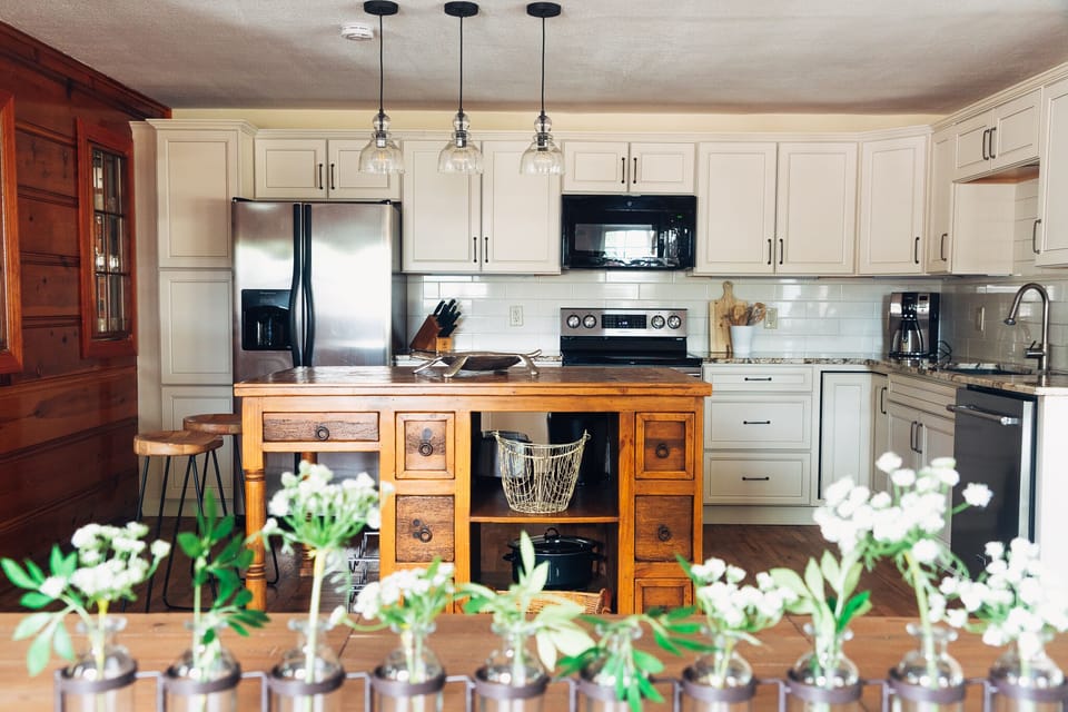 Kitchen with bar seating.