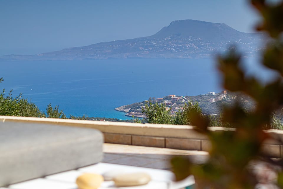 TERRACE, VIEWS TO SOUDA BAY AND LOUTRAKI BEACH