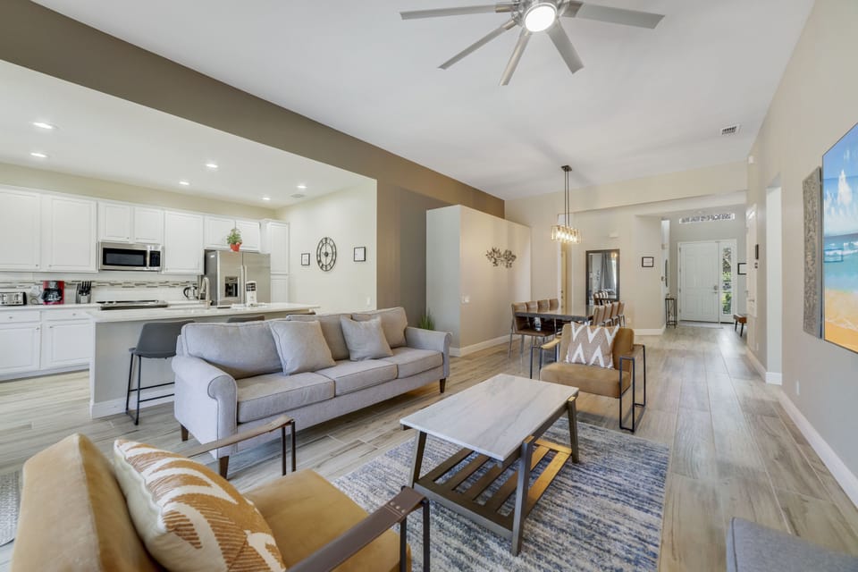 Living room with modern comfort seat. 85" smart TV. Most major APP installed.