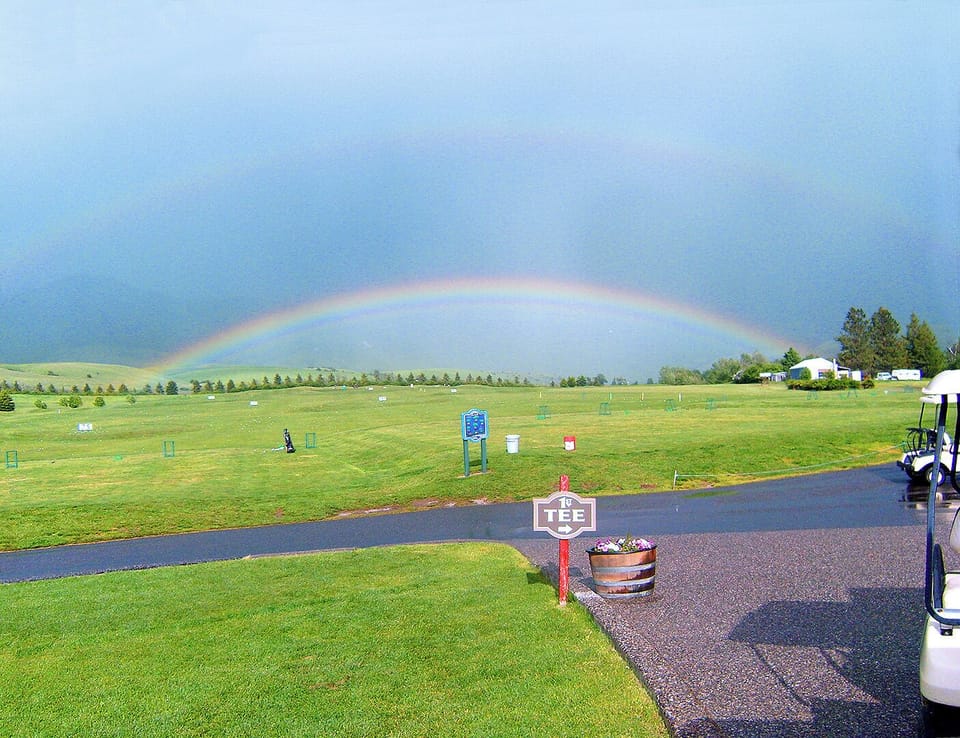 double rainbow at Bridger Creek Golf Course a few miles away from Bridger Vista