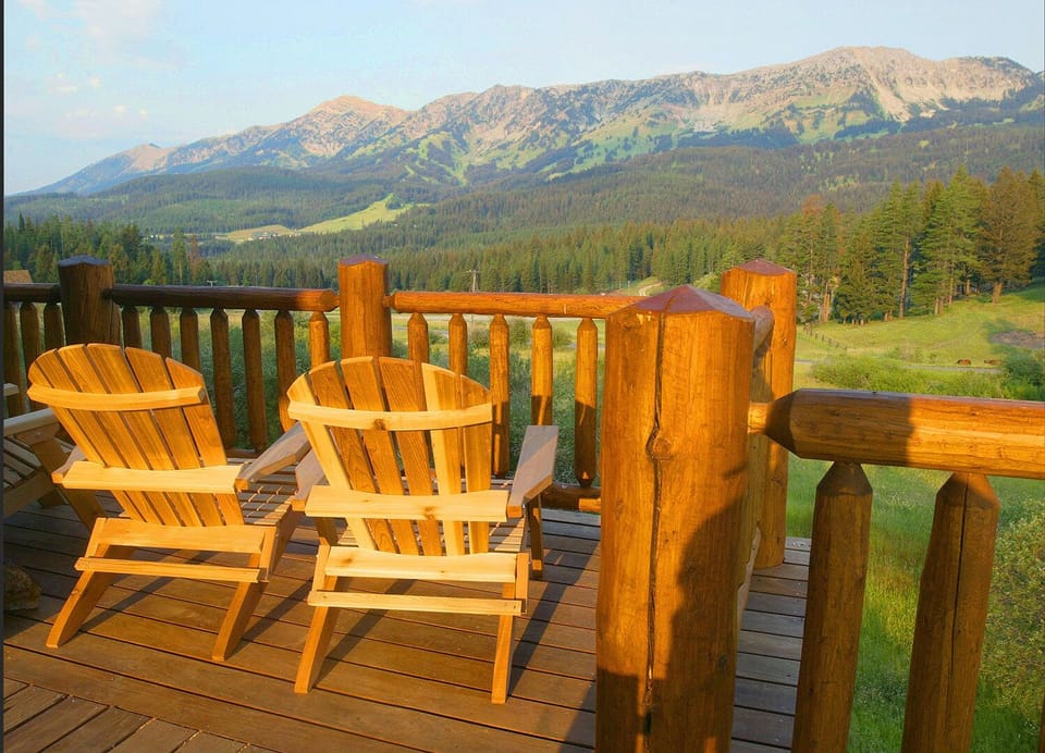 panorama mountain view from deck at Bridger Vista Lodge