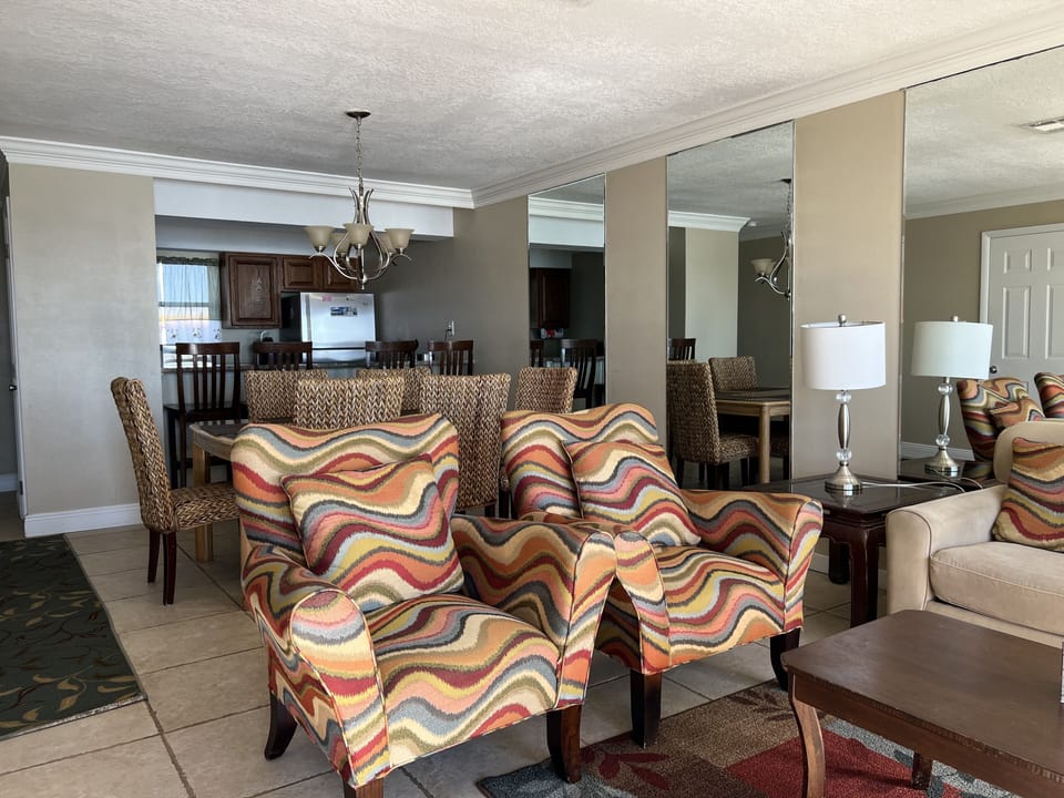2nd Floor, living, room, dinning tables, 6 chairs + 4 high bar chairs.
