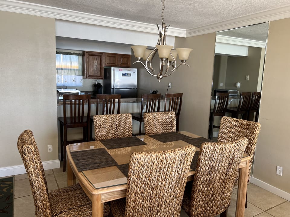 2nd floor, dining table with 6 chairs plus 4 bar chairs