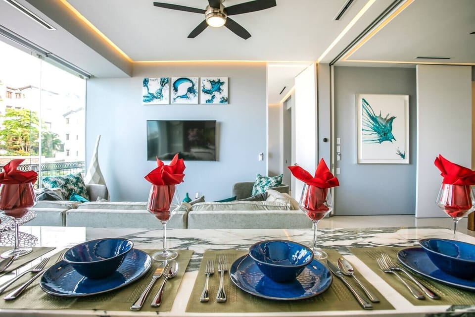 A view of the living room from the kitchen