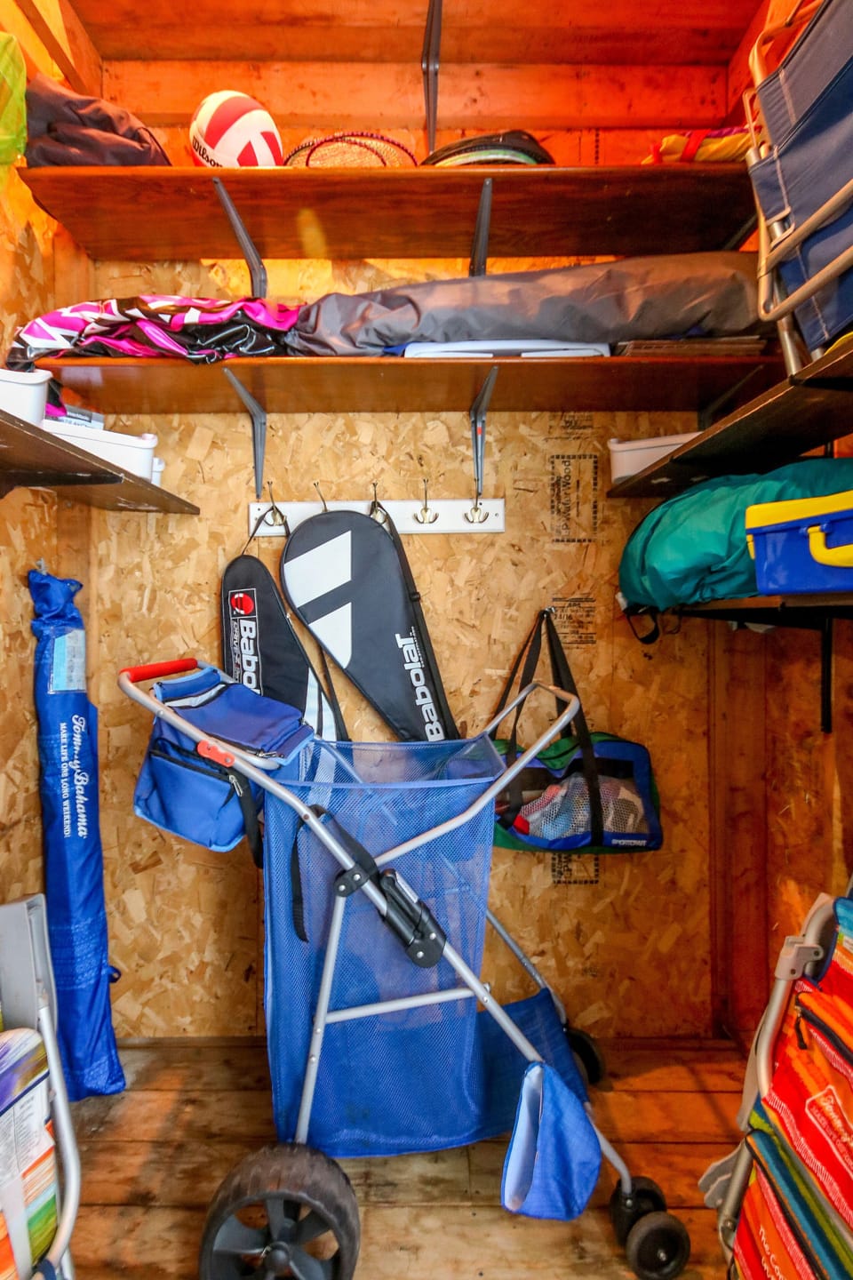 Storage and items for your use on the beach.