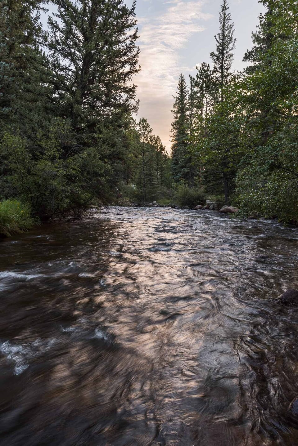 Sunset on the Big Thompson here at Aspen Brook