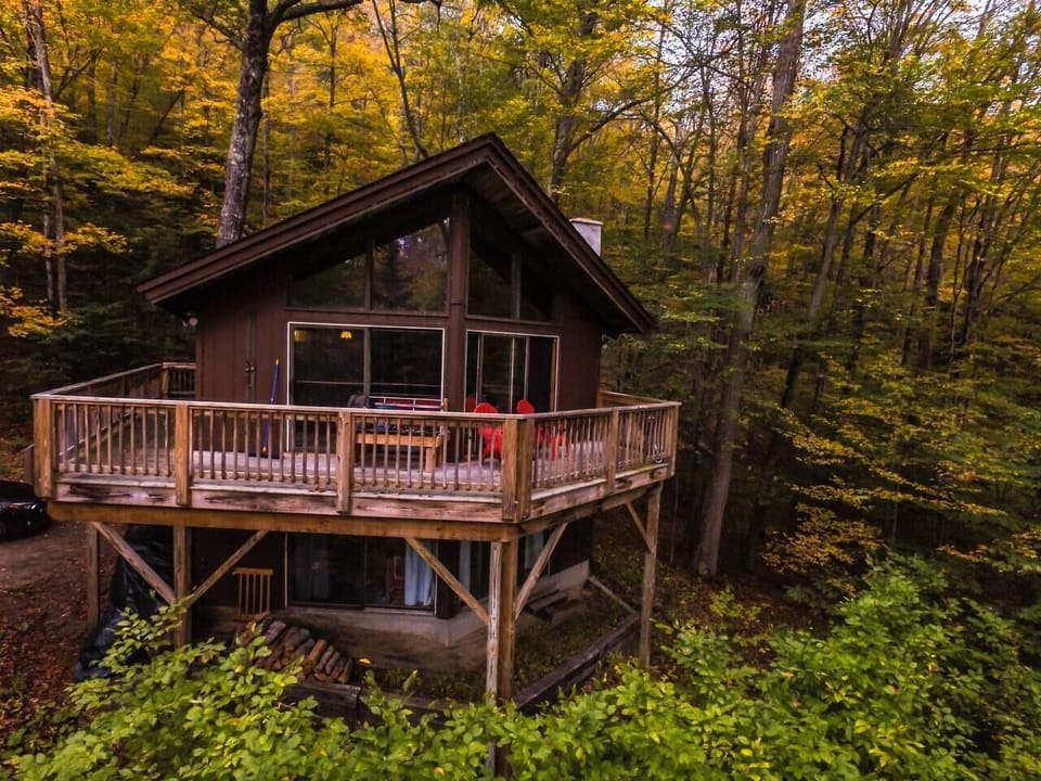 Wraparound deck on our A-Frame chalet
