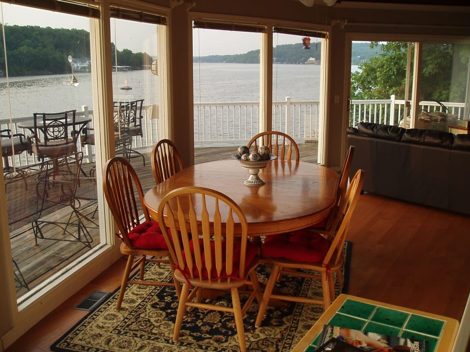 Great views from Kitchen, living room & dining area in a unique 6-sided room.