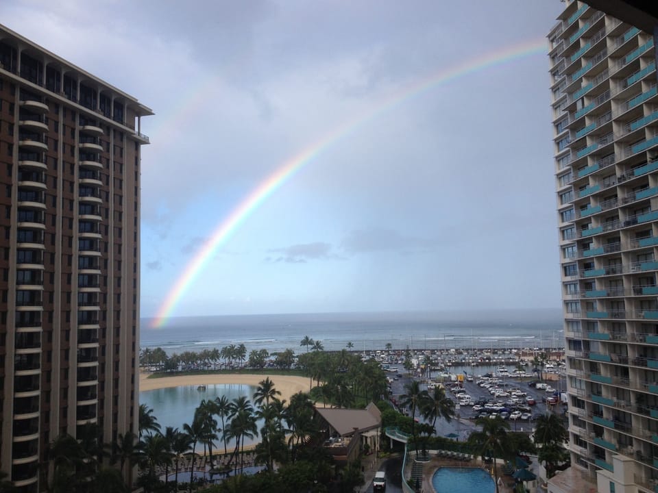 View from ocean lanai - beautiful rainbows are often seen in Hawaii