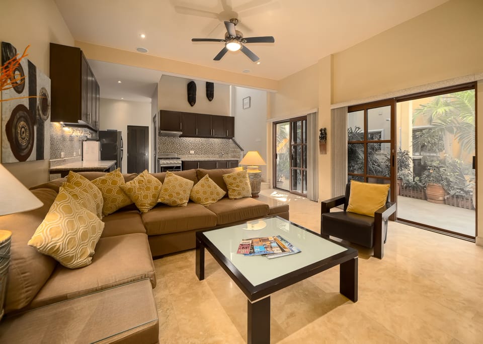 suite 1& 2 lounge and kitchen showing view of court yard and entrance to suites