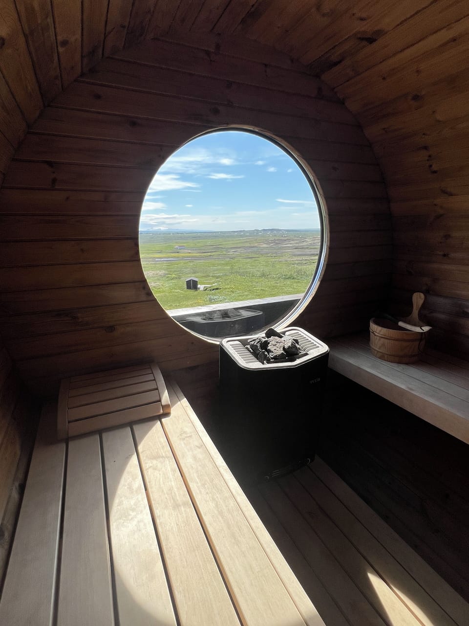 This Barrel Sauna is so warm and nice after a long travel day