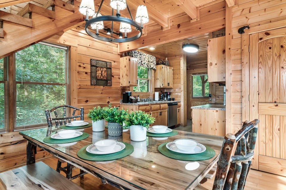Dining area with log furniture