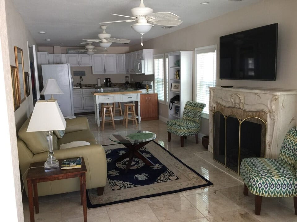 Living room and open kitchen.