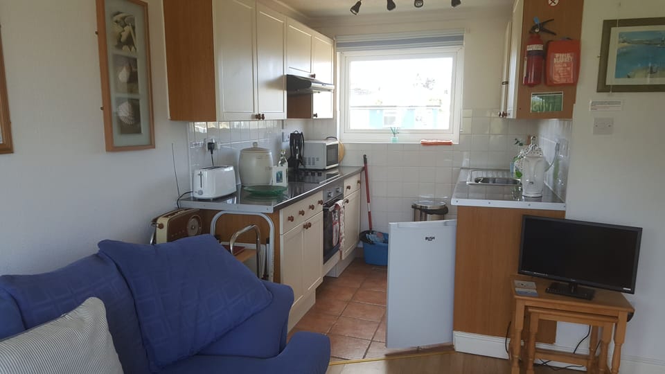 Open plan kitchen with lounge. 