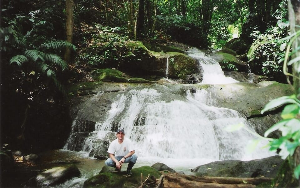 The grotto waterfall, access via staircase from the house