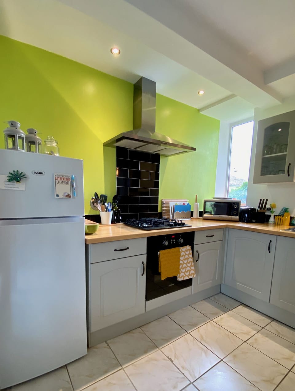 Bright and light kitchen area.