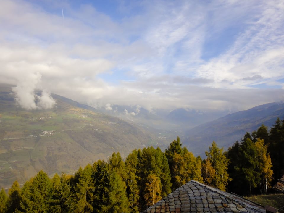 View from the balcony towards the Mont Blanc massif. Les Coches in autumn.