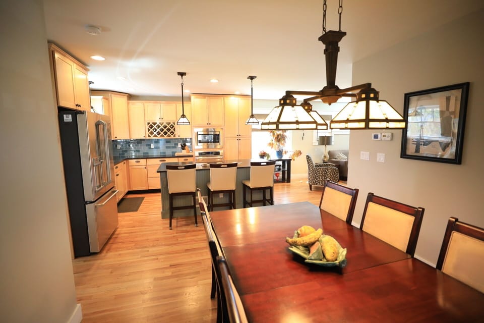 Dining room into Kitchen and Living Area