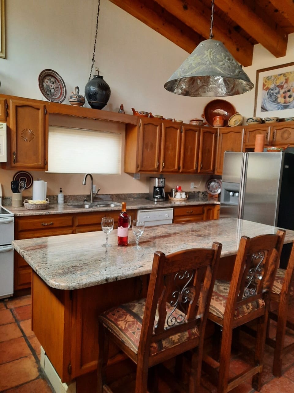Kitchen and island in big room