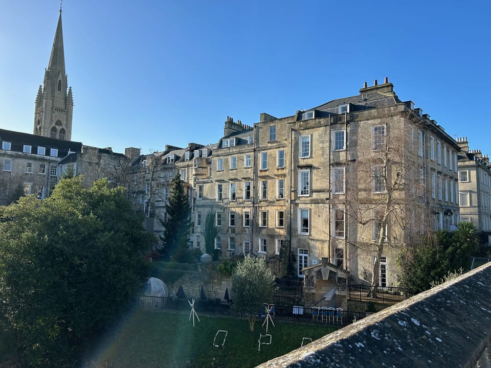 The back of Georgian House, from North Parade bridge looking over the River Avon