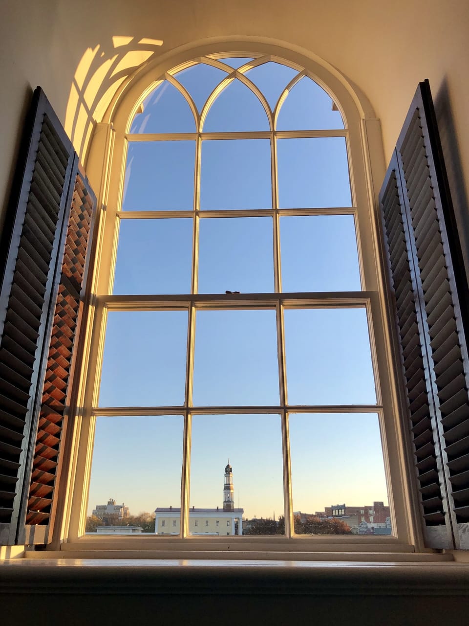 Beautiful window and warm light at the top of the city 