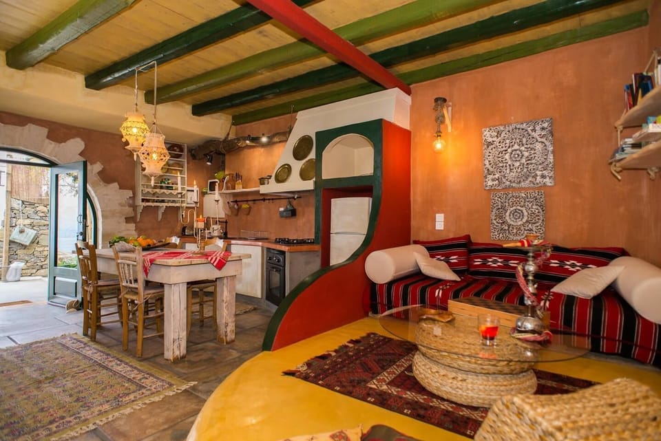 Lounge area with sofa that can be used as a bed