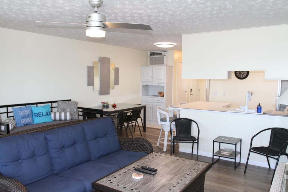 Living room looking towards kitchen.