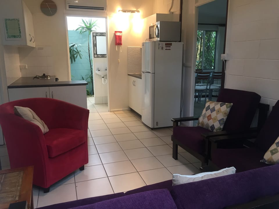 Whole Room view. Lounge and kitchen, through to bathroom