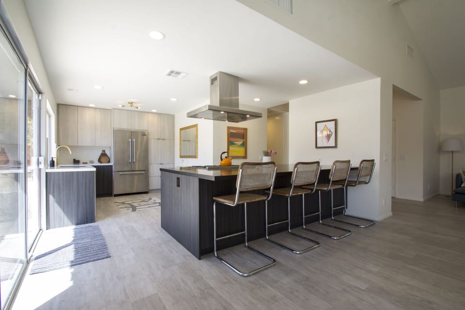 12 foot island with 4 counter stools - great for cooking and entertaining!