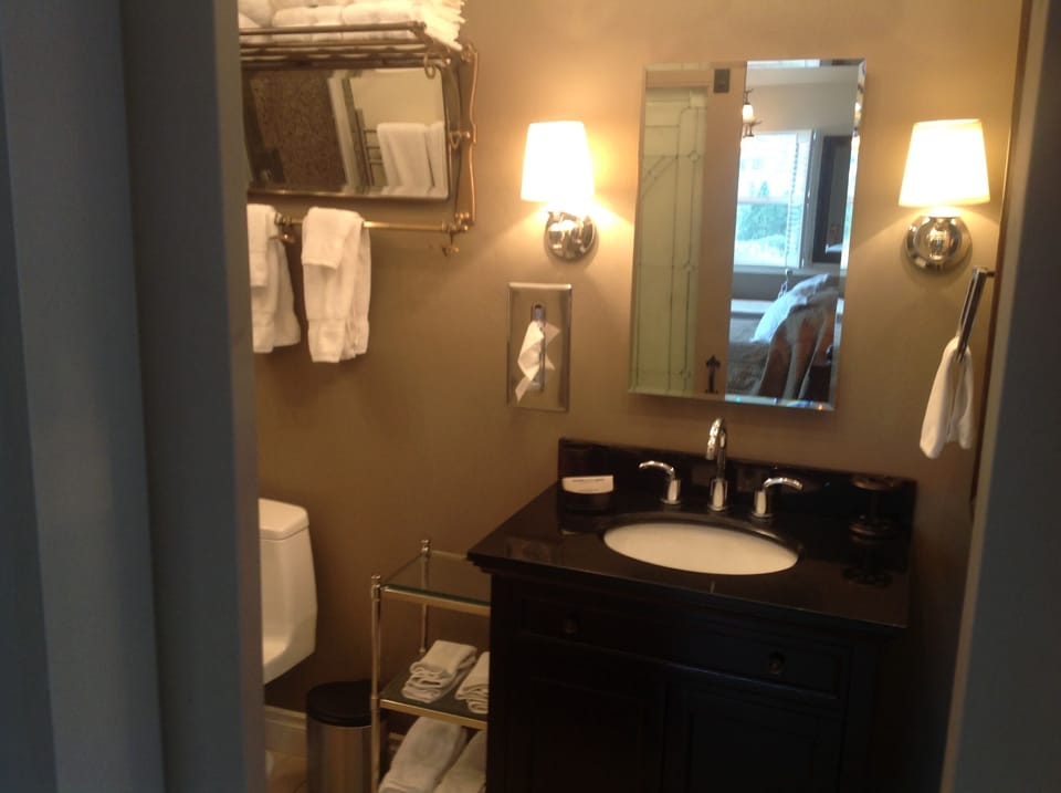 Sink With Medicine Cabinet and Bistro Mirror on Left.