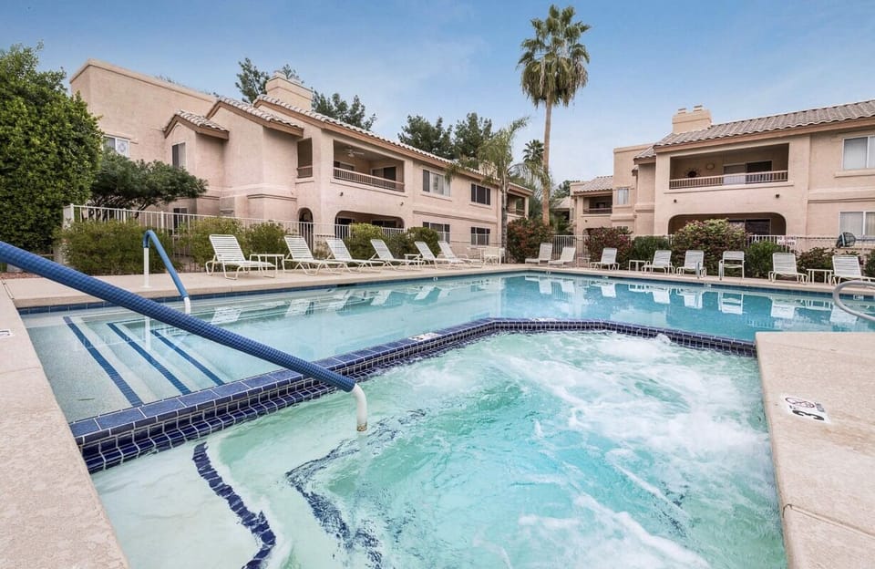 Beautiful heated pool and large well maintained hot tub