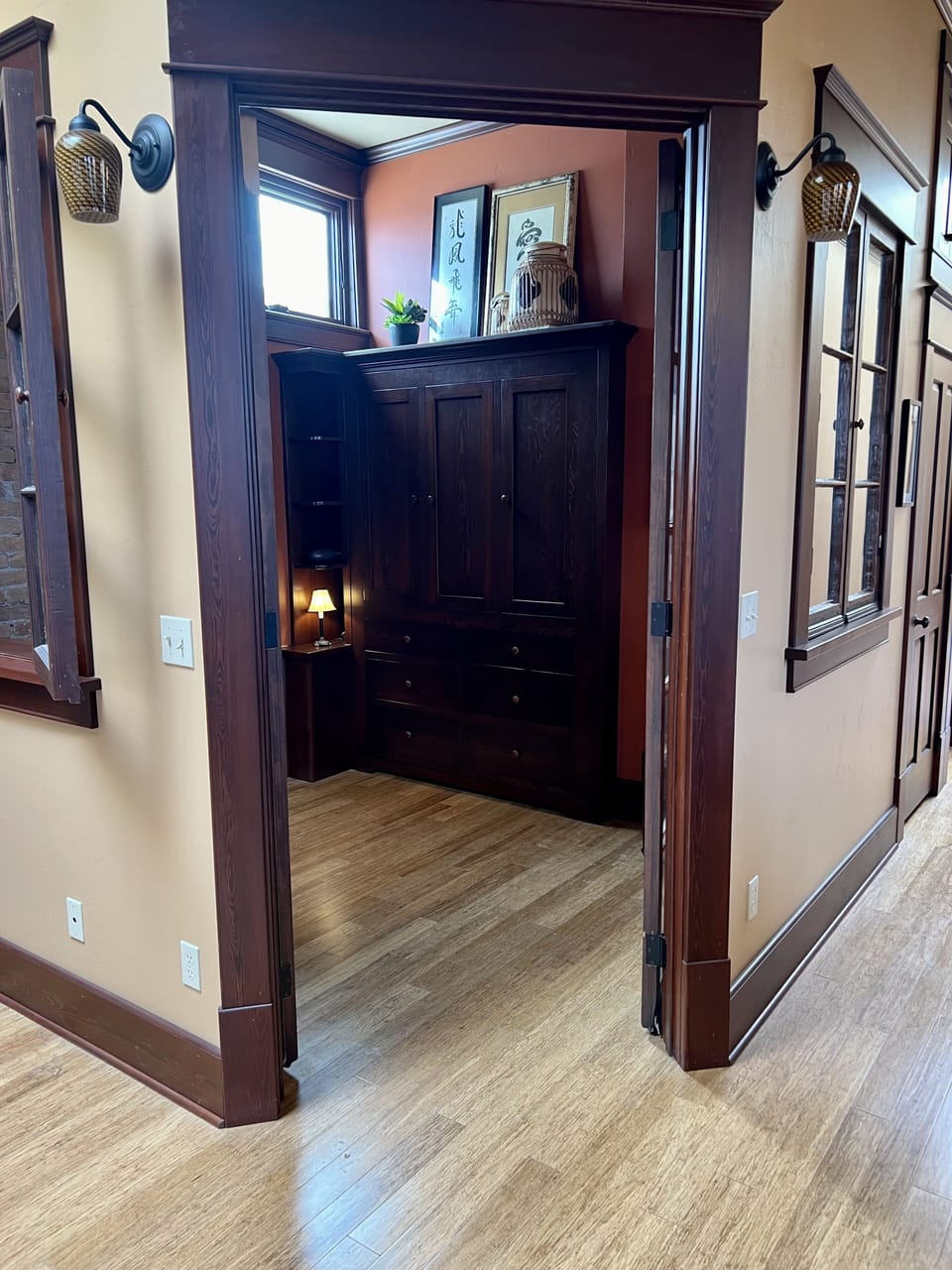 Guest room/office with queen-sized built-in Murphy bed.