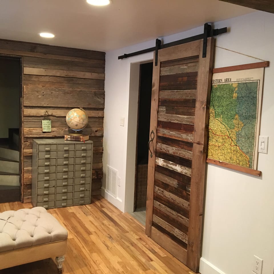 Custom barndoor for bathroom in main house/with lock
