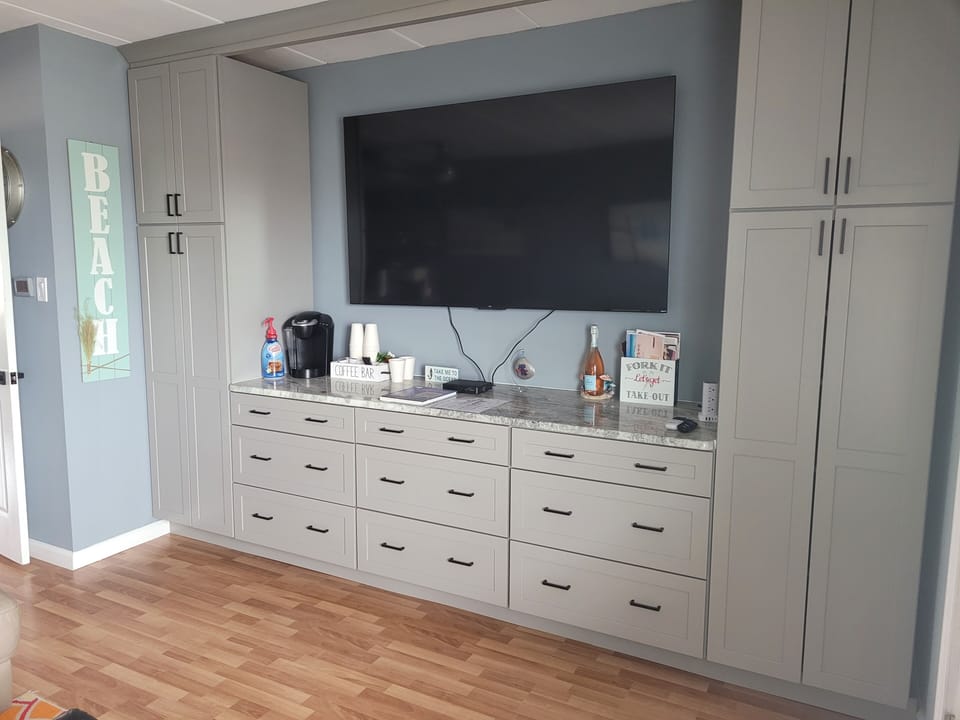 Living Room Cabinets & 6 Dresser Drawers w/75 smart inch tv