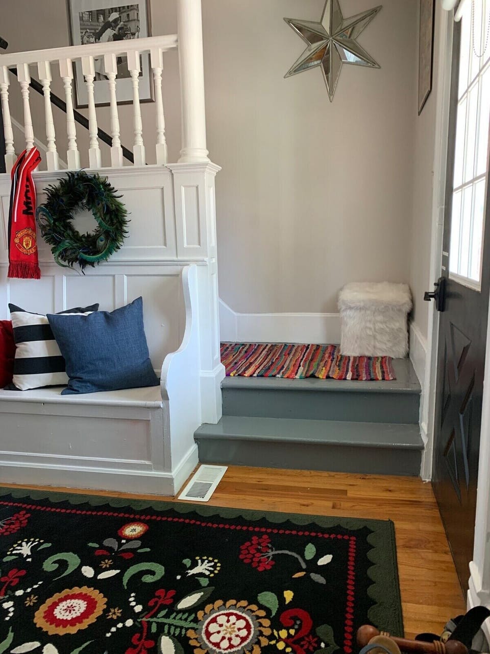 Front door entry area.  Steps to the upstairs.