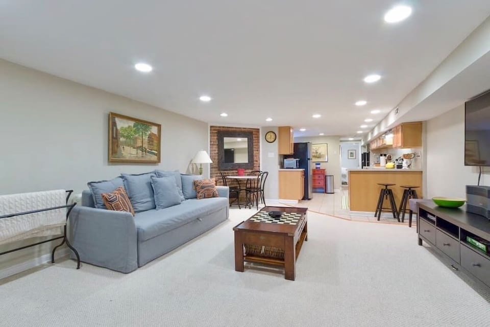 English Basement Living Area w/Queen pullout couch