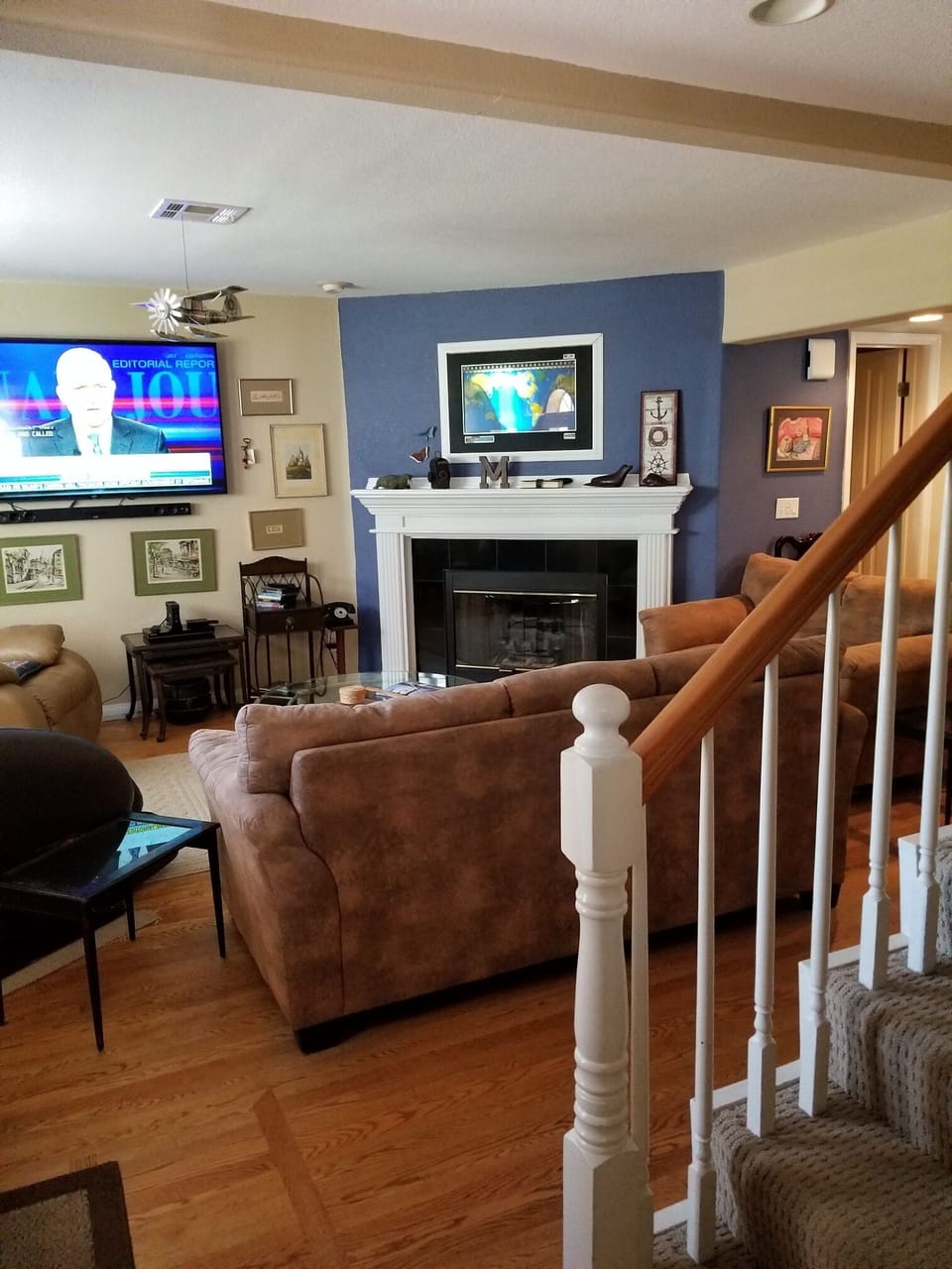 View towards fireplace with World Clock