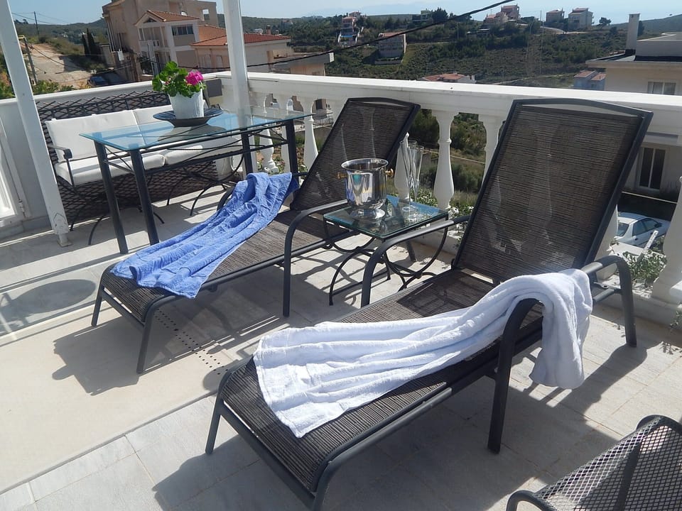 Sunbeds at the pool area