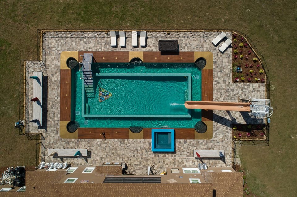 Pool table pool  ! The hot tub is the chalk cube!