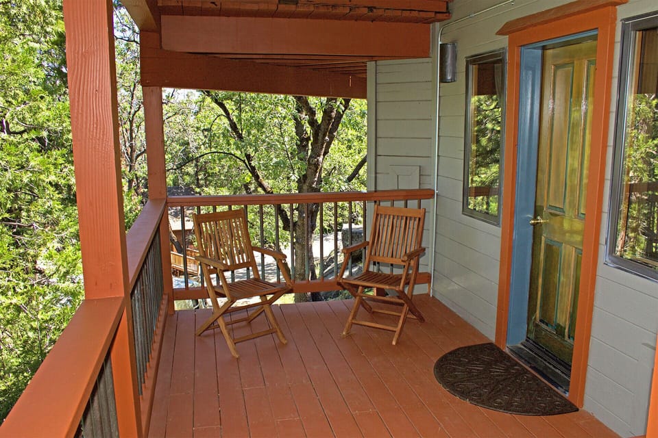 Dogwood room. Private outdoor deck area.