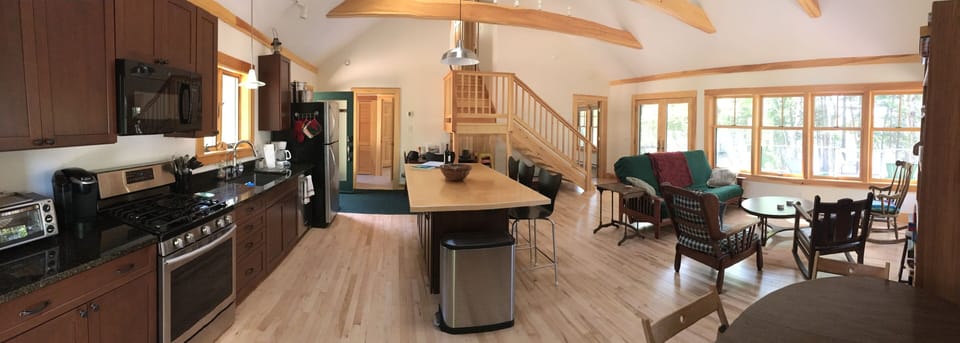 Kitchen and living area in great room