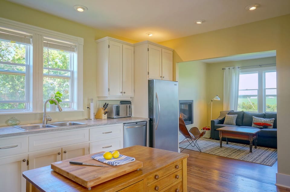 The kitchen opens up to the living room