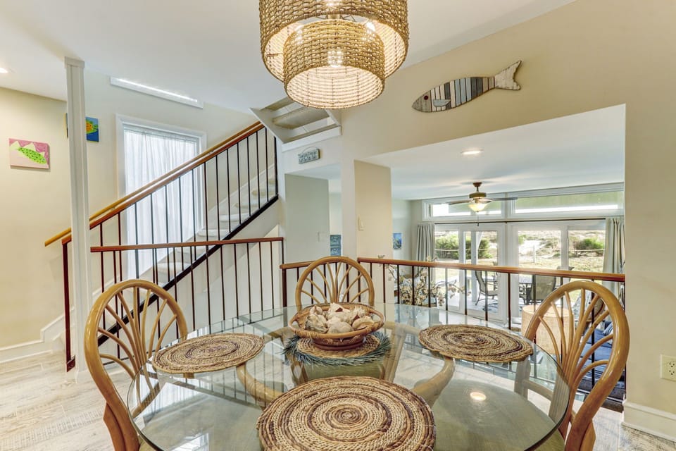 Dining area overlooking living room