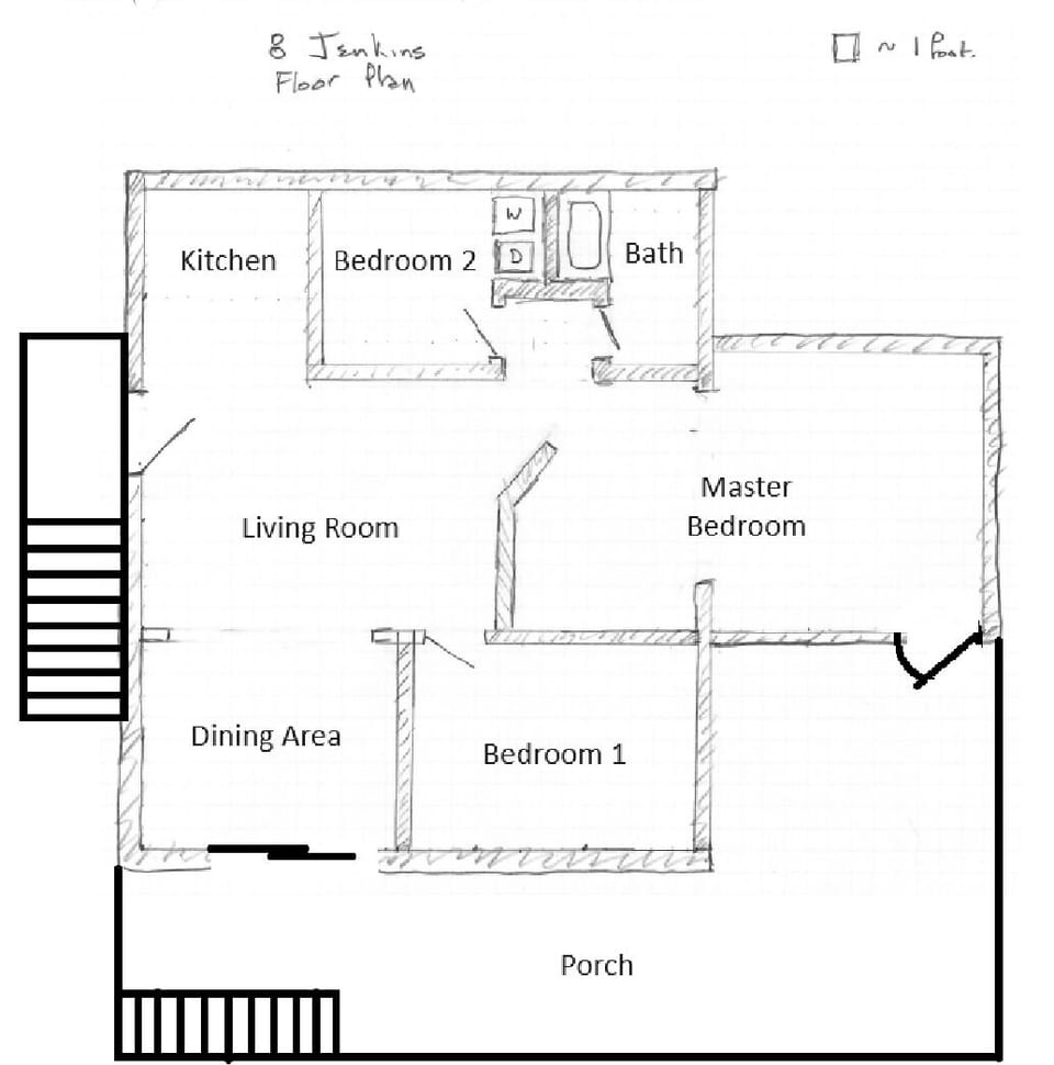 My sketch of the floor plan to give you an idea of the general layout.