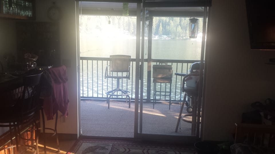 View from living room looking out on the covered patio.