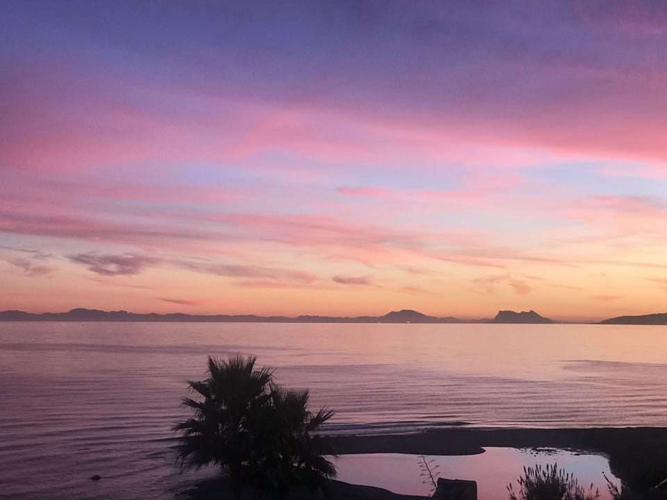 Sunset over Gibraltar and Morocco seen from the terrace.