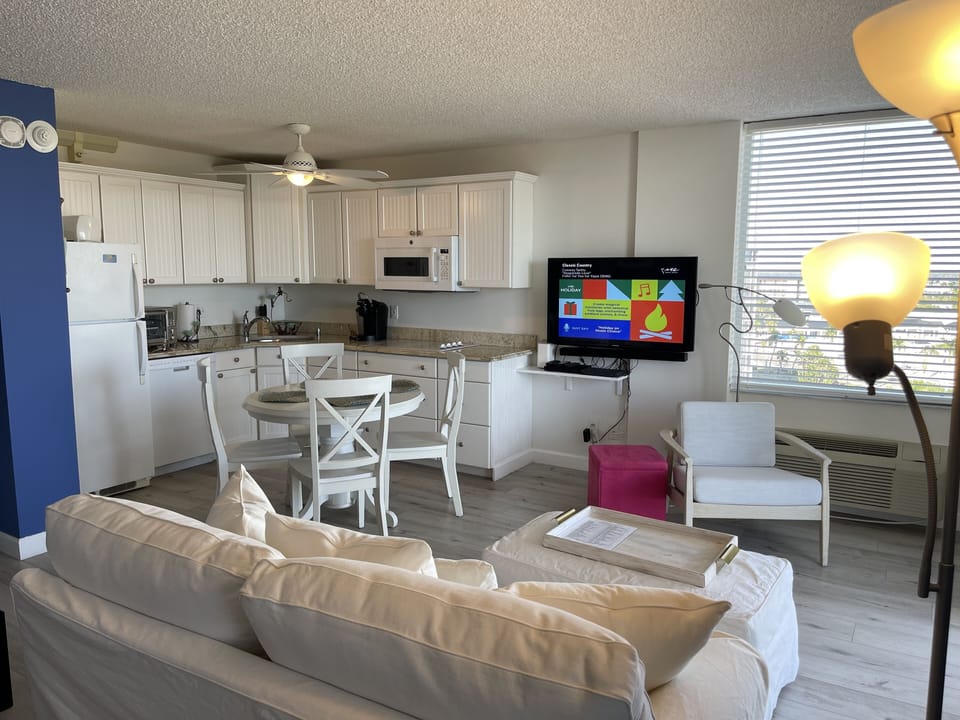 The kitchen area is equipped so you can cook in or just have a snack.