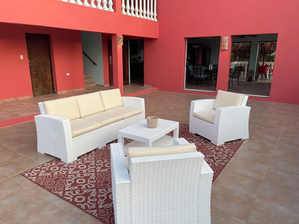 View from main patio looking through double sliding doors into dining area